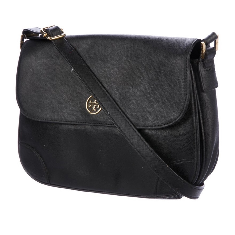 Tory Burch Black Leather Flap Shoulder Bag